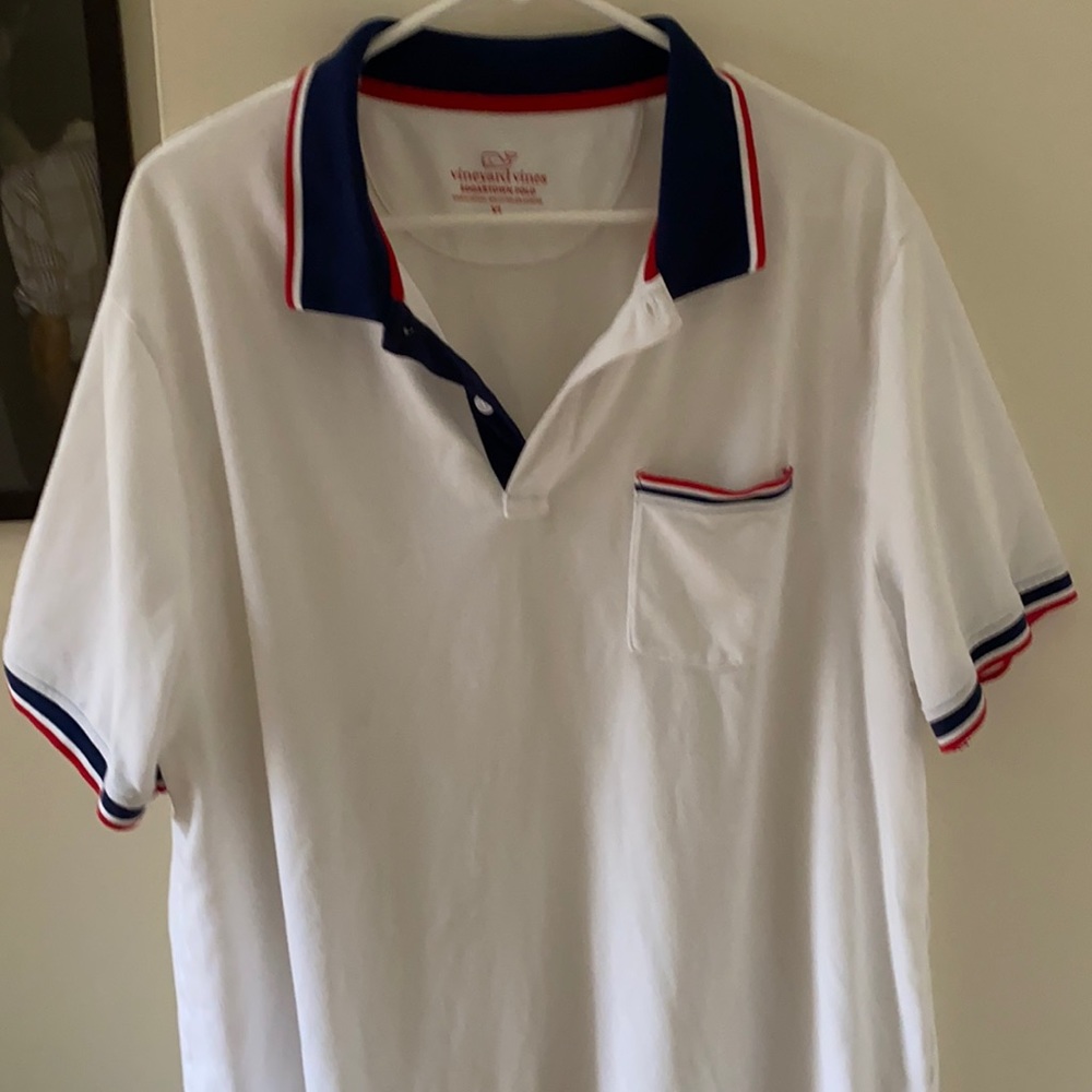 Vineyard Vines White polo with red white and blue trim